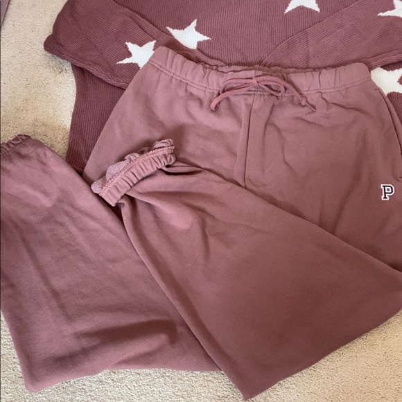 Vs pink campus joggers off shoulder sweater slim fit collegiate pants Lg rare - Picture 8 of 14